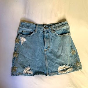 Denim LF skirt, star studded on the side